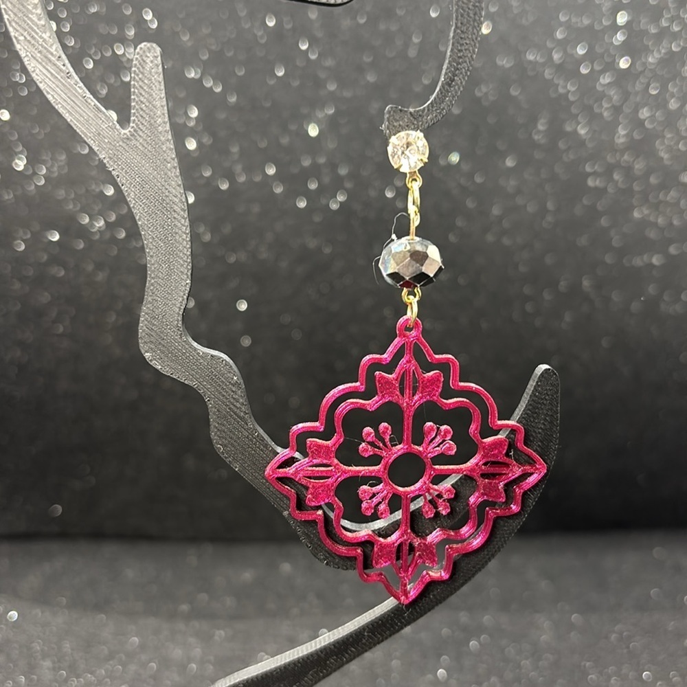 Burgundy and Black Color Shift, Dangle Earrings - Picture 3 of 4